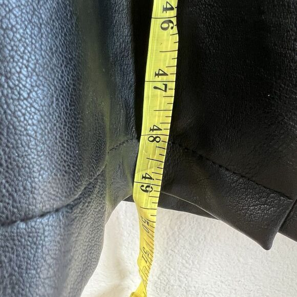 Rebecca Minkoff Mod Trench Coat Long Belted Faux Leather Jacket Size L Lined - Picture 12 of 13
